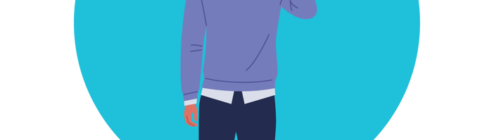 Man in blue sweater and trousers